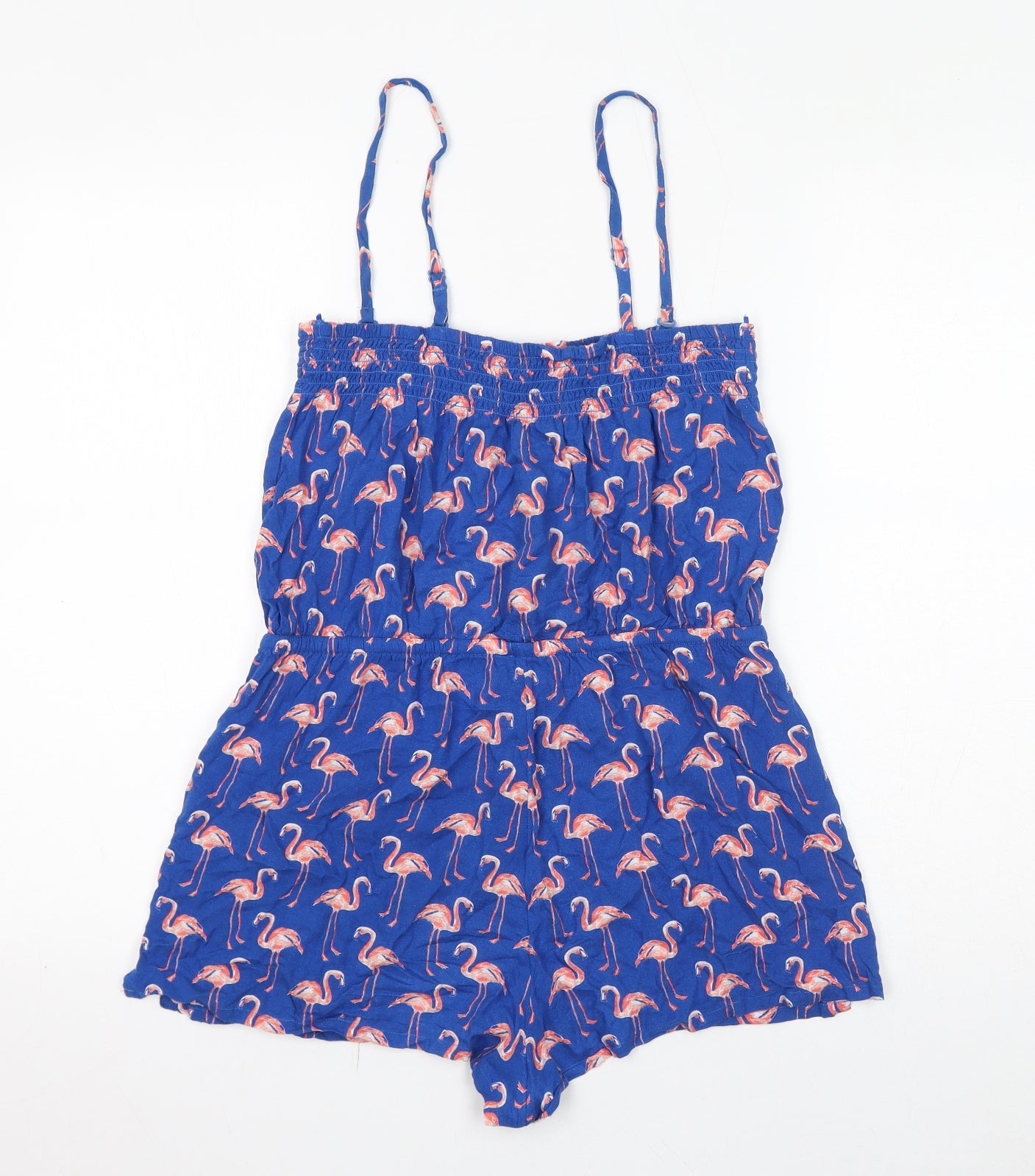 Marks and Spencer Womens Blue Geometric Viscose Playsuit One-Piece Size 8 Pullover - Flamingos