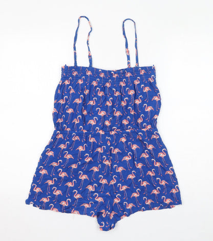 Marks and Spencer Womens Blue Geometric Viscose Playsuit One-Piece Size 8 Pullover - Flamingos
