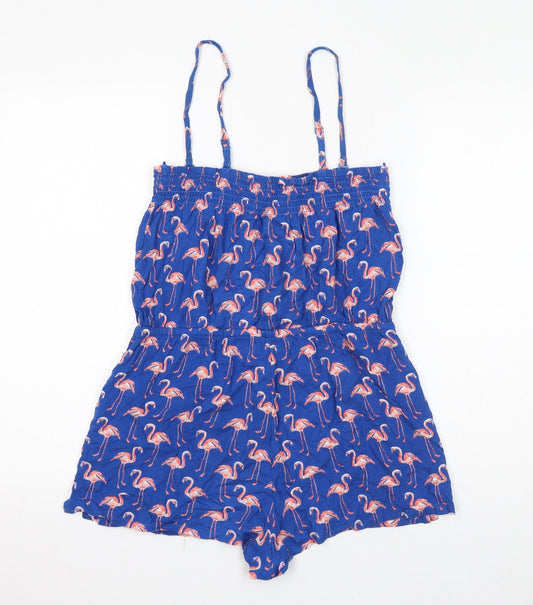 Marks and Spencer Womens Blue Geometric Viscose Playsuit One-Piece Size 8 Pullover - Flamingos