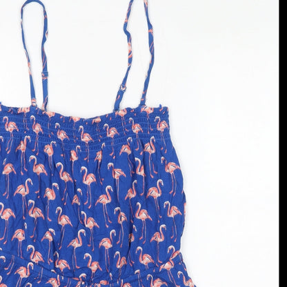 Marks and Spencer Womens Blue Geometric Viscose Playsuit One-Piece Size 8 Pullover - Flamingos