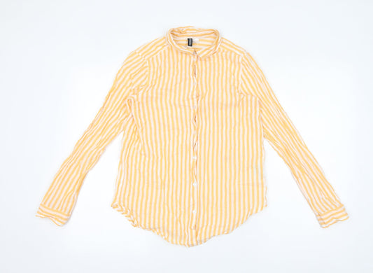 Divided by H&M Womens Yellow Striped Cotton Basic Button-Up Size 6 Collared
