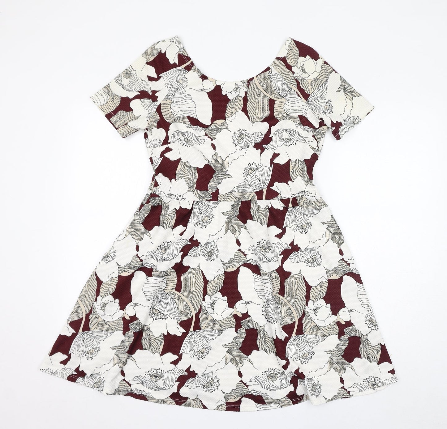 Dorothy Perkins Womens White Floral Polyester Fit & Flare Size 12 Round Neck Pullover