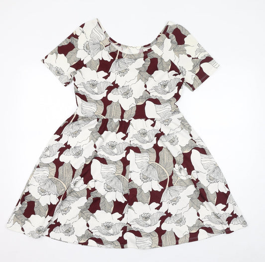 Dorothy Perkins Womens White Floral Polyester Fit & Flare Size 12 Round Neck Pullover