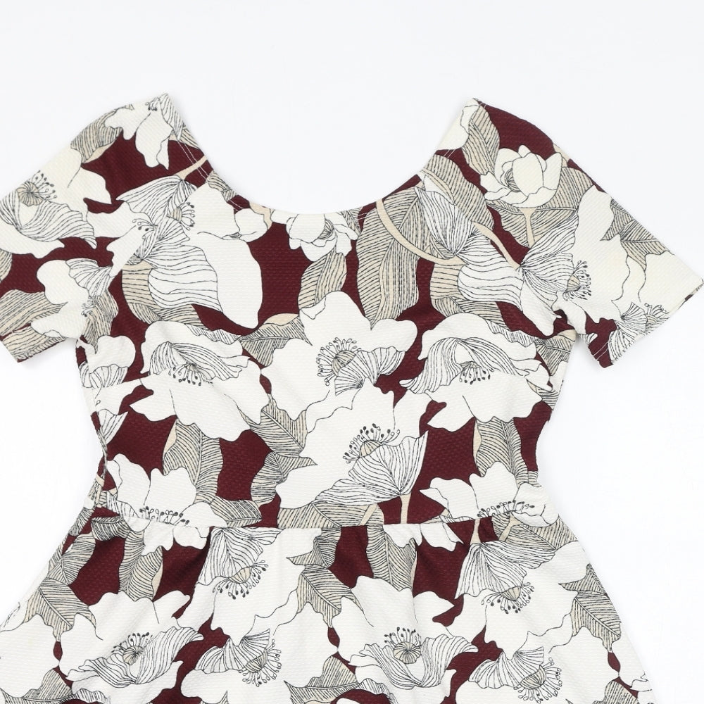 Dorothy Perkins Womens White Floral Polyester Fit & Flare Size 12 Round Neck Pullover