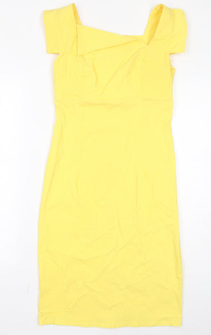 City Godsess Womens Yellow Viscose Shift Size 14 Square Neck Zip - Asymmetric Neckline