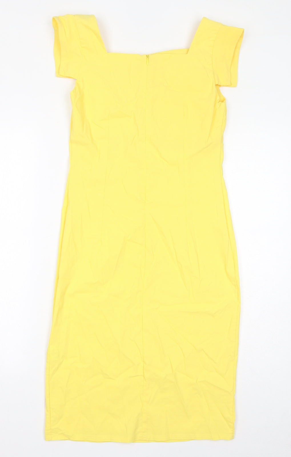 City Godsess Womens Yellow Viscose Shift Size 14 Square Neck Zip - Asymmetric Neckline