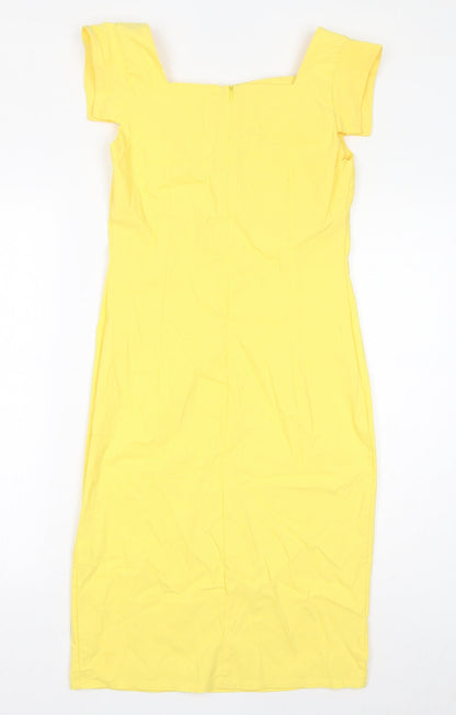 City Godsess Womens Yellow Viscose Shift Size 14 Square Neck Zip - Asymmetric Neckline