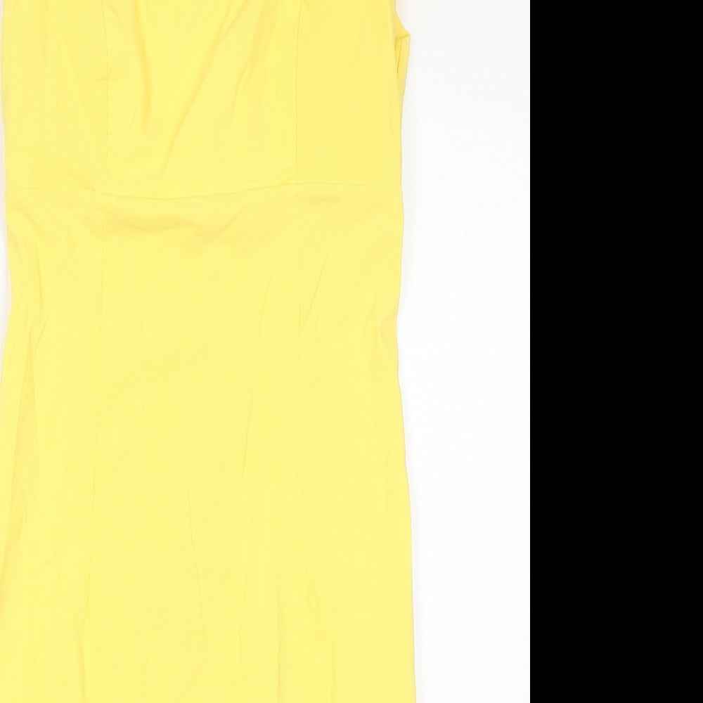City Godsess Womens Yellow Viscose Shift Size 14 Square Neck Zip - Asymmetric Neckline