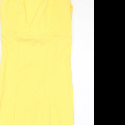 City Godsess Womens Yellow Viscose Shift Size 14 Square Neck Zip - Asymmetric Neckline