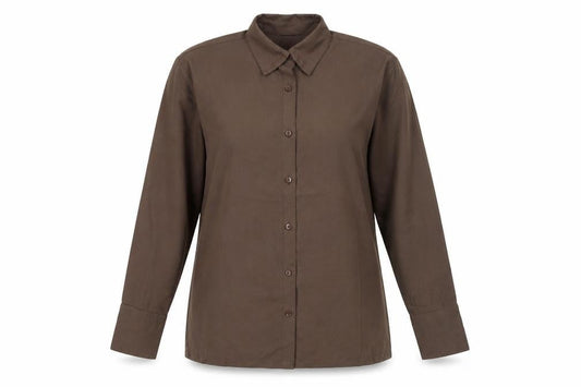 Destello Womens Brown Polyester Basic Button-Up One Size Collared
