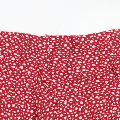 Review Womens Red Floral Viscose Skort Skirt Size S Zip