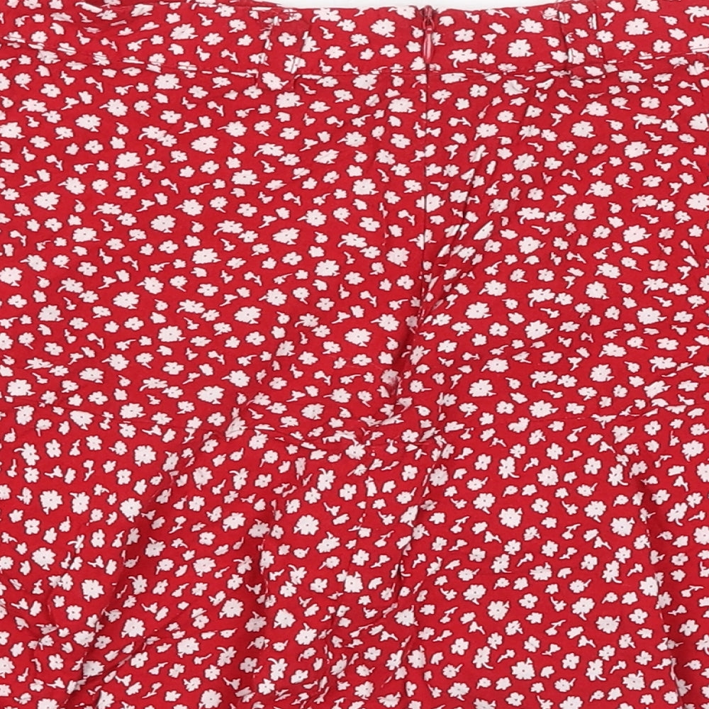 Review Womens Red Floral Viscose Skort Skirt Size S Zip