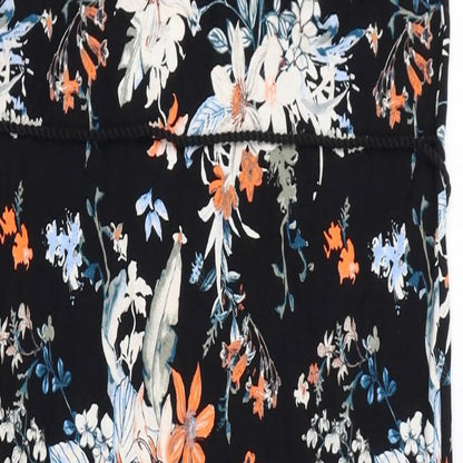 Marks and Spencer Womens Black Floral Viscose Bodycon Size 12 V-Neck Pullover