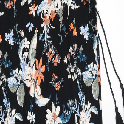 Marks and Spencer Womens Black Floral Viscose Bodycon Size 12 V-Neck Pullover