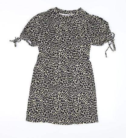Topshop Womens Beige Animal Print Cotton A-Line Size 6 Round Neck Pullover