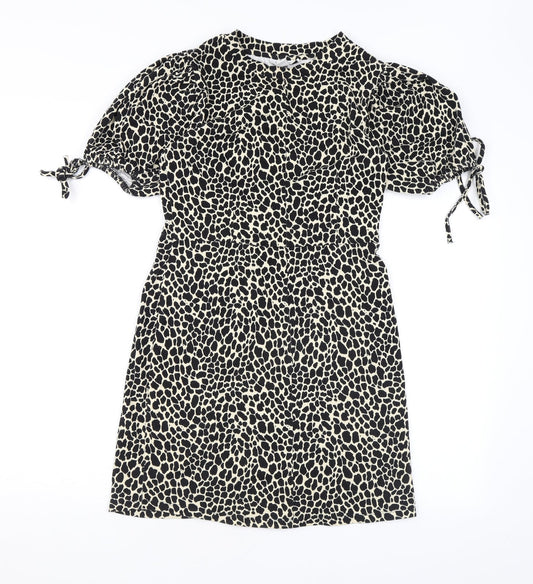 Topshop Womens Beige Animal Print Cotton A-Line Size 6 Round Neck Pullover