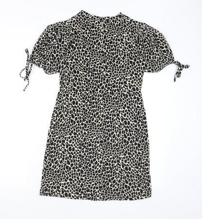 Topshop Womens Beige Animal Print Cotton A-Line Size 6 Round Neck Pullover