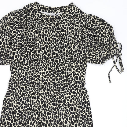 Topshop Womens Beige Animal Print Cotton A-Line Size 6 Round Neck Pullover