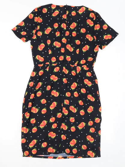 Sugarhill Womens Black Polka Dot Polyester Mini Size 10 Round Neck Zip - Fruit