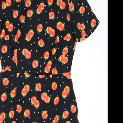 Sugarhill Womens Black Polka Dot Polyester Mini Size 10 Round Neck Zip - Fruit