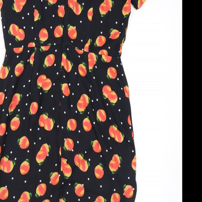 Sugarhill Womens Black Polka Dot Polyester Mini Size 10 Round Neck Zip - Fruit