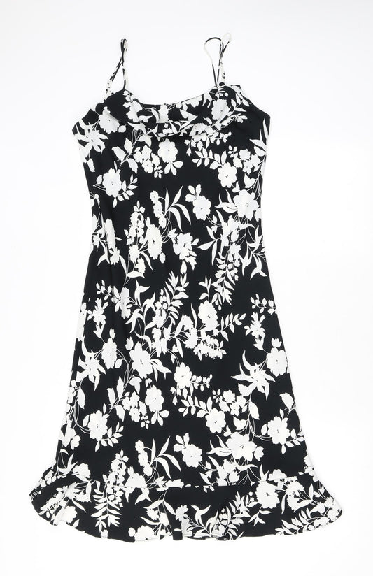 AMARANTO Womens Black Floral Polyester Bodycon Size 12 Cowl Neck Pullover