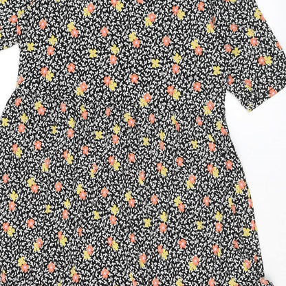 Marks and Spencer Womens Black Floral Viscose A-Line Size 12 Round Neck Pullover