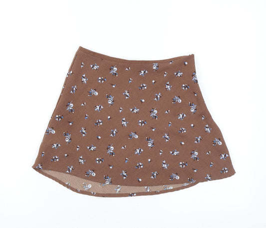 Divided by H&M Womens Brown Floral Polyester Mini Skirt Size 8 Zip