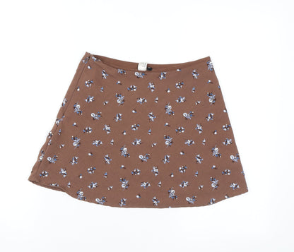 Divided by H&M Womens Brown Floral Polyester Mini Skirt Size 8 Zip