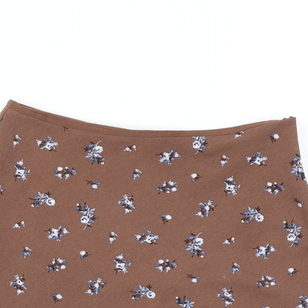 Divided by H&M Womens Brown Floral Polyester Mini Skirt Size 8 Zip