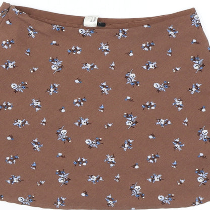 Divided by H&M Womens Brown Floral Polyester Mini Skirt Size 8 Zip