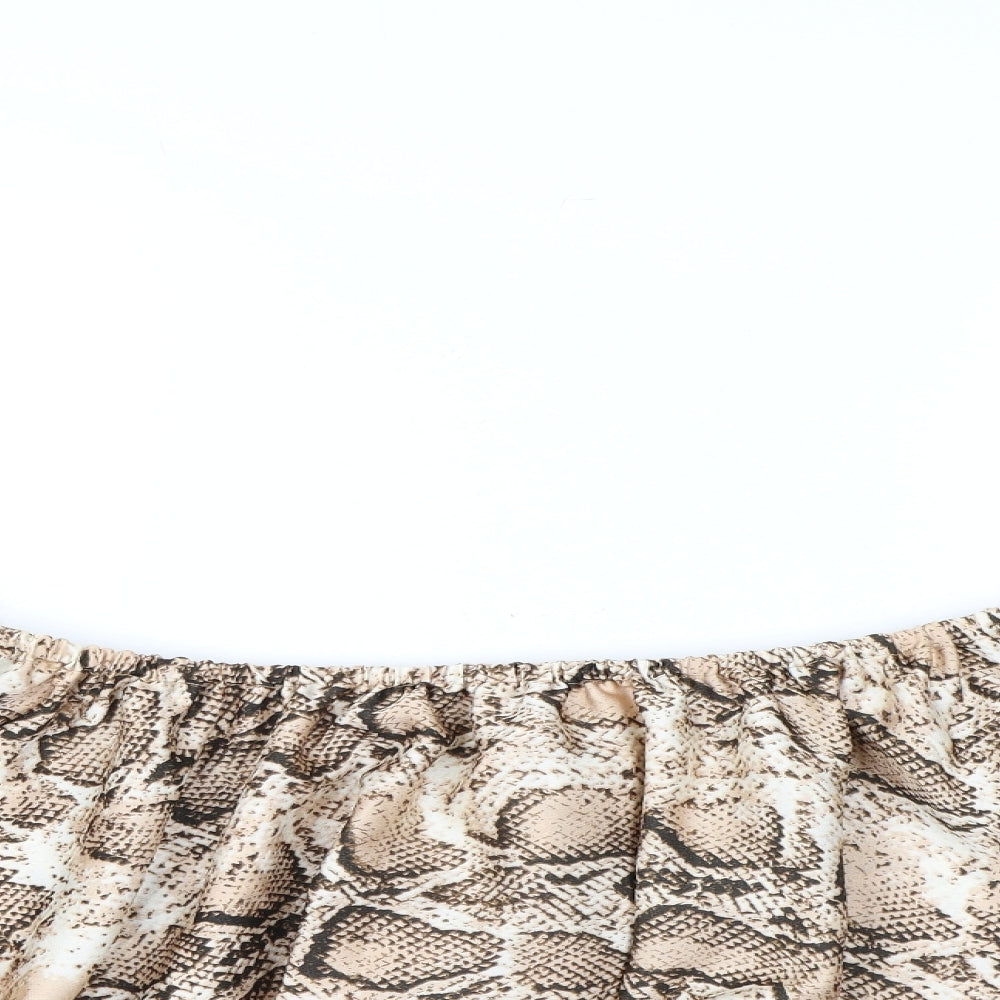 Boohoo Womens Brown Animal Print Polyester Basic Blouse Size 16 Off the Shoulder - Ruffles