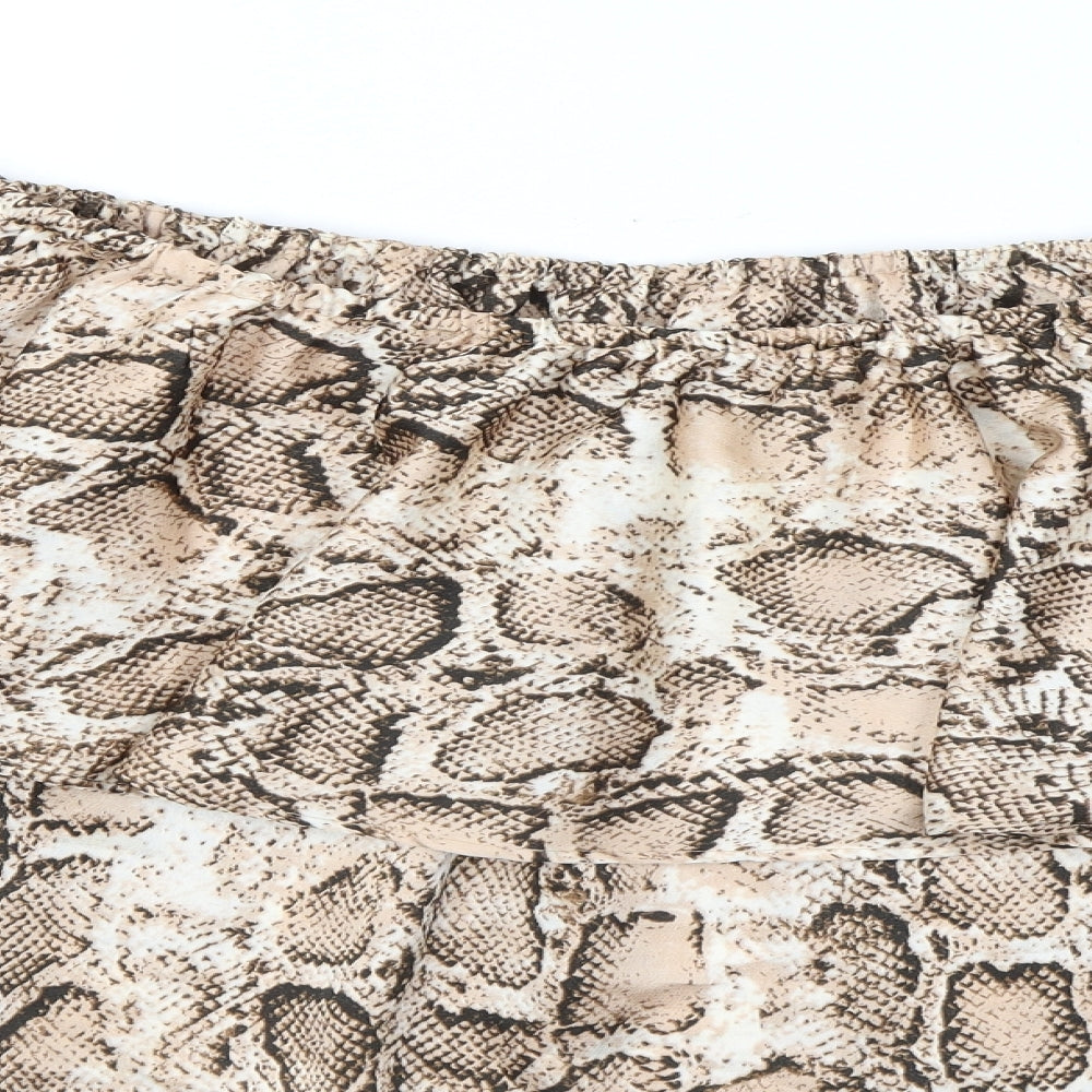 Boohoo Womens Brown Animal Print Polyester Basic Blouse Size 16 Off the Shoulder - Ruffles