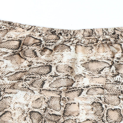 Boohoo Womens Brown Animal Print Polyester Basic Blouse Size 16 Off the Shoulder - Ruffles