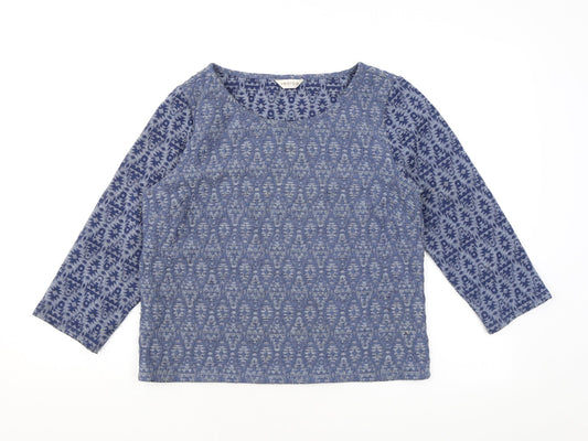 Indigo Womens Blue Geometric Polyester Basic T-Shirt Size 12 Round Neck