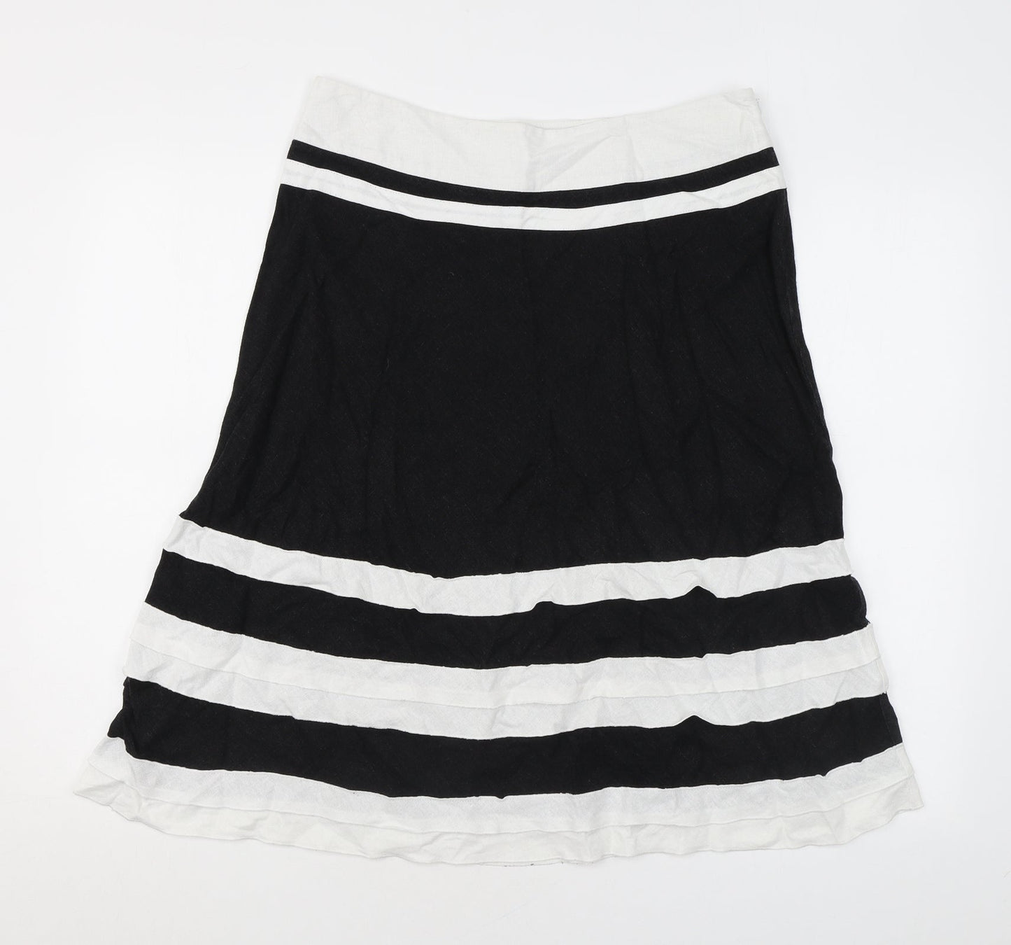 August Silk Womens Black Striped Linen A-Line Skirt Size 12 Zip
