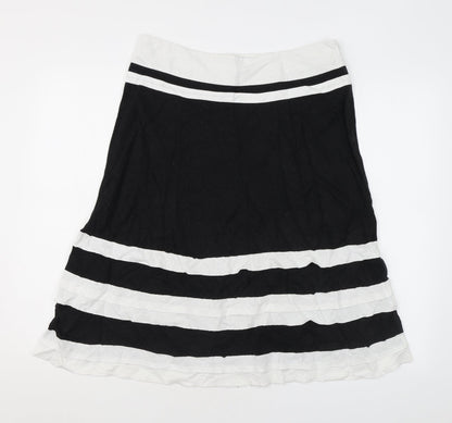 August Silk Womens Black Striped Linen A-Line Skirt Size 12 Zip