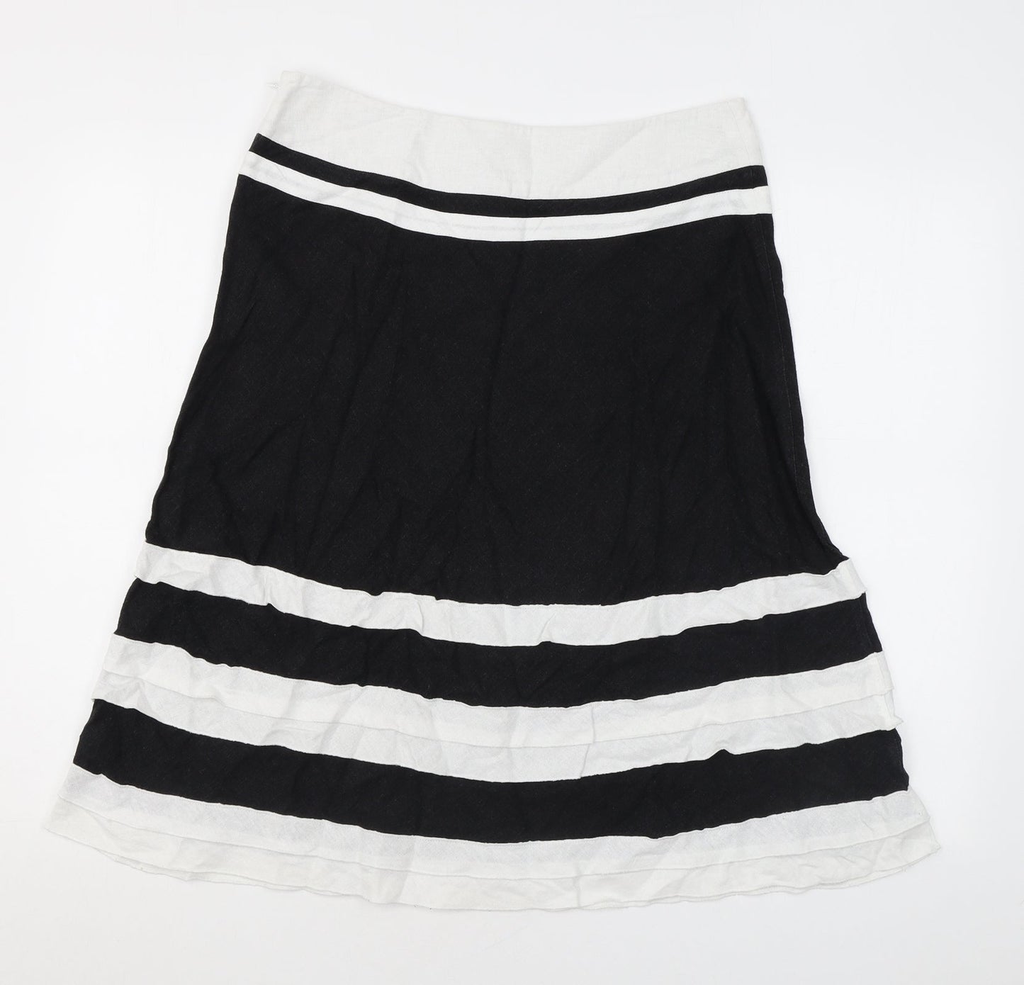 August Silk Womens Black Striped Linen A-Line Skirt Size 12 Zip
