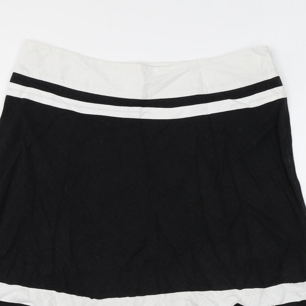 August Silk Womens Black Striped Linen A-Line Skirt Size 12 Zip