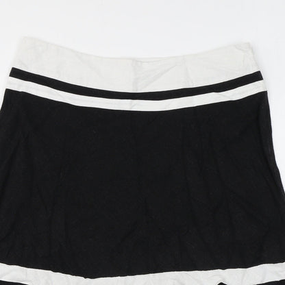 August Silk Womens Black Striped Linen A-Line Skirt Size 12 Zip