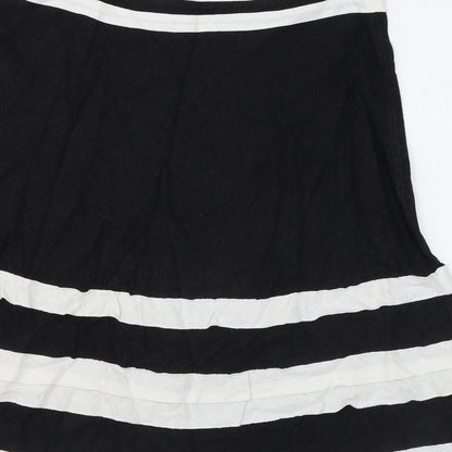 August Silk Womens Black Striped Linen A-Line Skirt Size 12 Zip