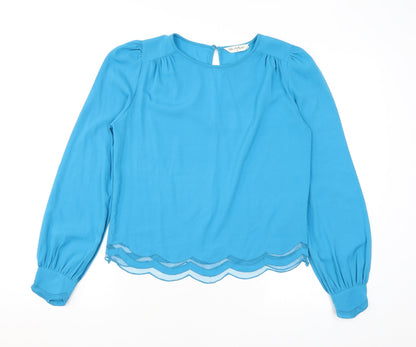 Miss Selfridge Womens Blue Polyester Basic Blouse Size 8 Round Neck - Scallop edge