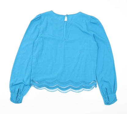 Miss Selfridge Womens Blue Polyester Basic Blouse Size 8 Round Neck - Scallop edge