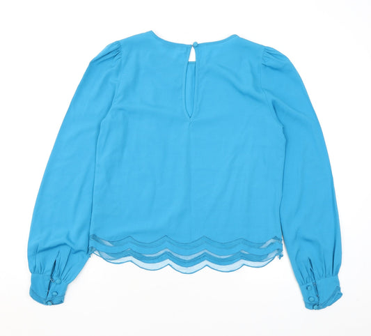 Miss Selfridge Womens Blue Polyester Basic Blouse Size 8 Round Neck - Scallop edge
