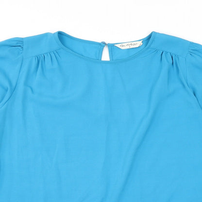 Miss Selfridge Womens Blue Polyester Basic Blouse Size 8 Round Neck - Scallop edge