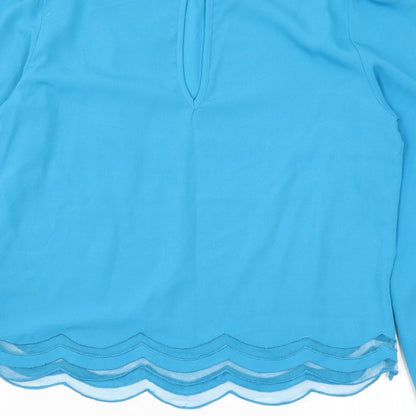 Miss Selfridge Womens Blue Polyester Basic Blouse Size 8 Round Neck - Scallop edge
