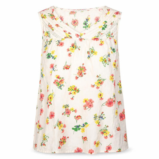 He Loves Me He Loves Me Not Womens Beige Floral Viscose Basic Tank Size XL Round Neck