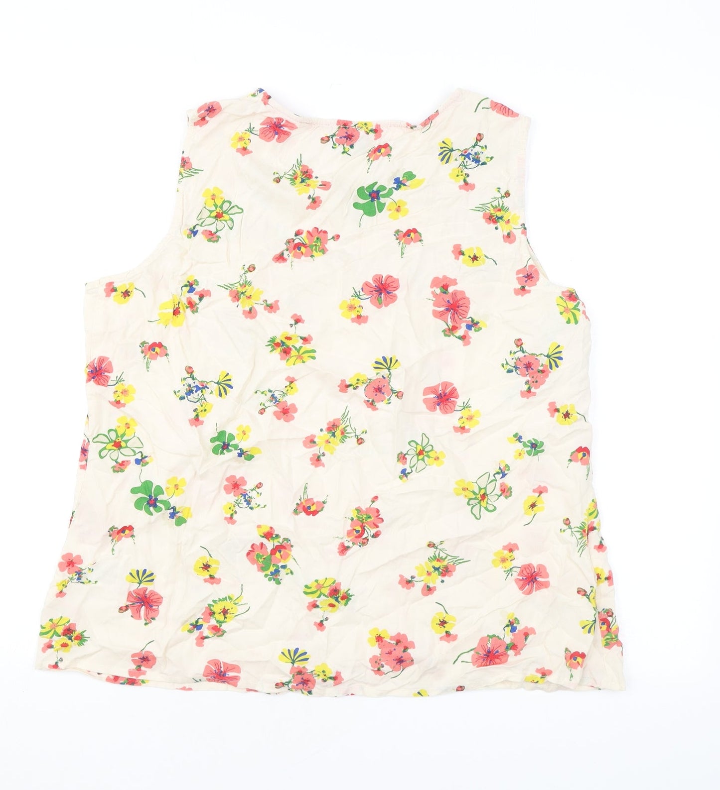 He Loves Me He Loves Me Not Womens Beige Floral Viscose Basic Tank Size XL Round Neck