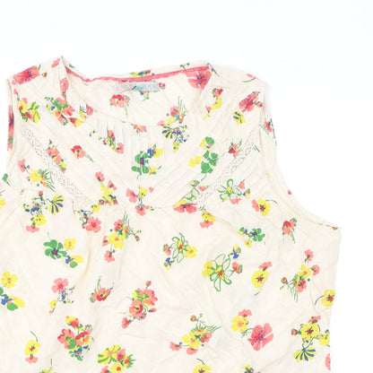 He Loves Me He Loves Me Not Womens Beige Floral Viscose Basic Tank Size XL Round Neck