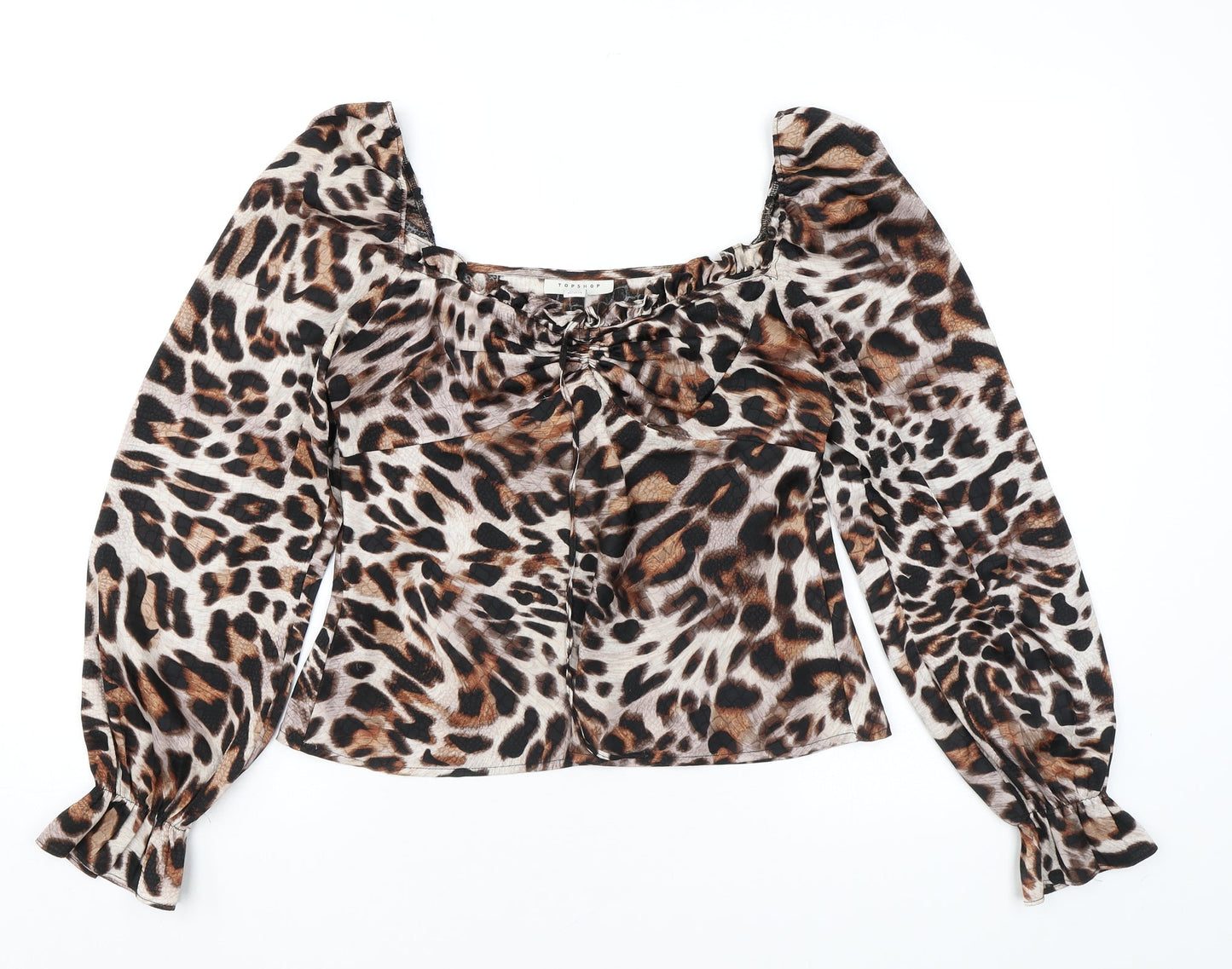 Womens UK Size 10 Topshop Brown Cropped Blouse